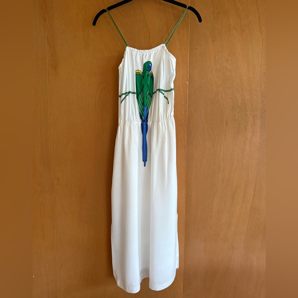Vintage 70’s White Midi Dress with Parrot Design